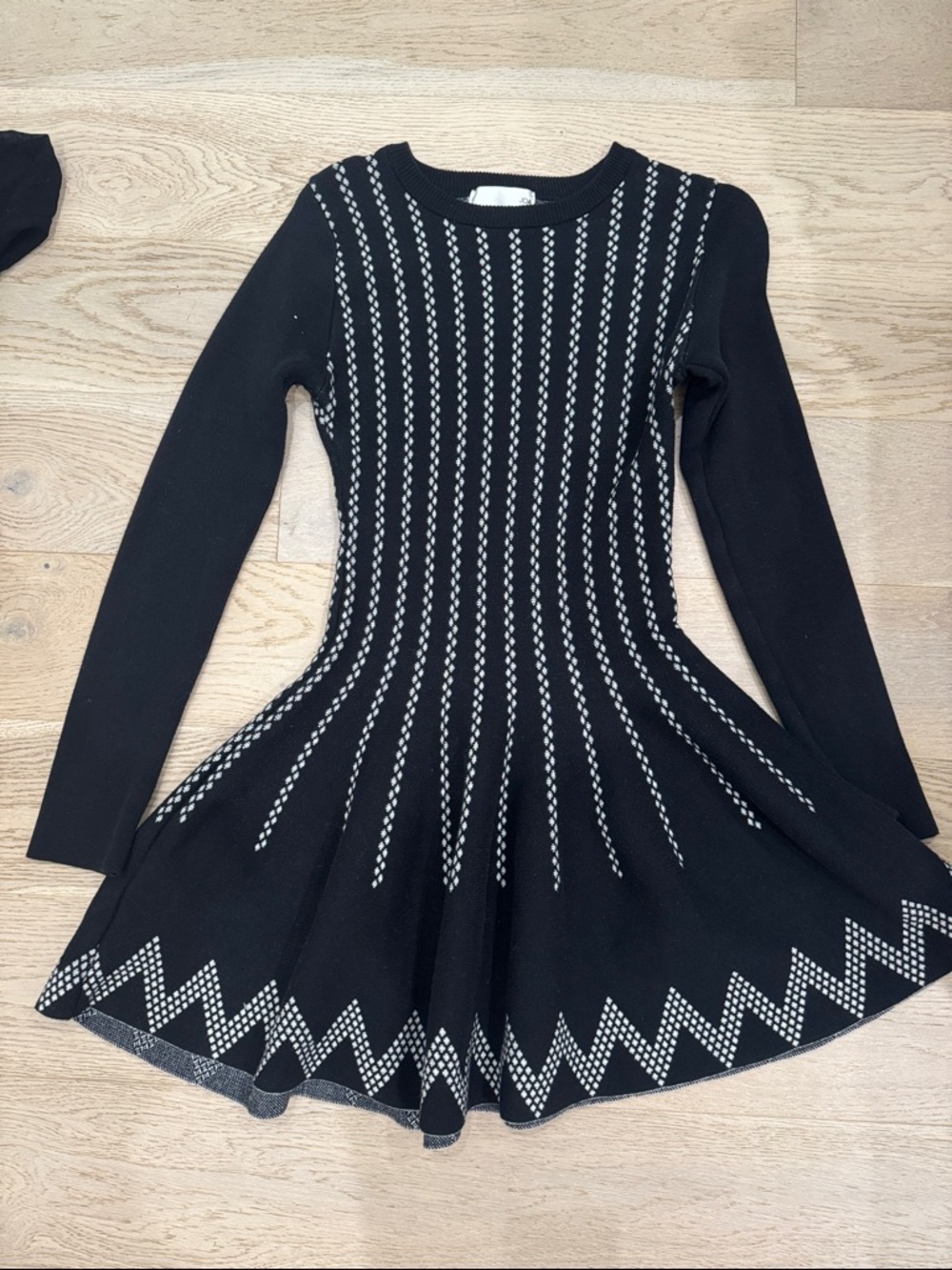JOA Los Angeles Black Flared Knit Dress with White Geometric Detail